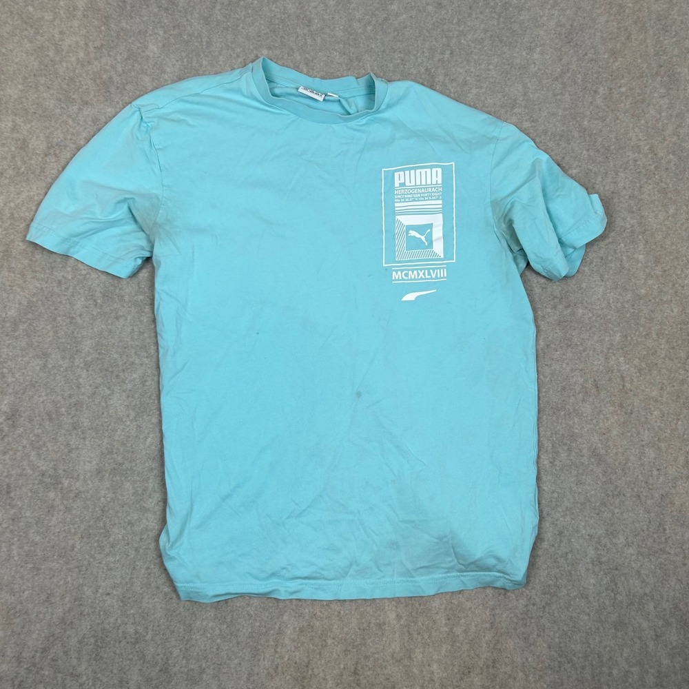 Puma‎ T-Shirt Mens Medium Blue MCMXLVIII Herzogenaurach Graphic Short Sleeve